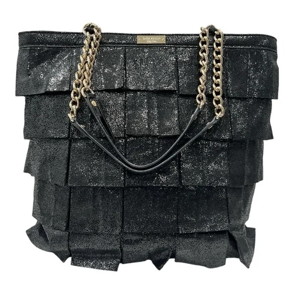 Kate Spade New York Metallic Priti Plisse Shoulder Bag MSRP $445 Black/Gold - Picture 6 of 16